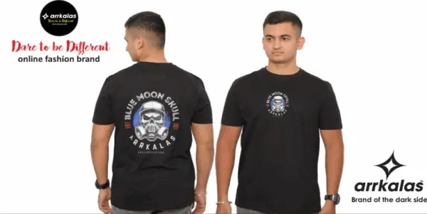 ARRKALAS BLUE MOON SKULL BLACK T SHIRTS MENS