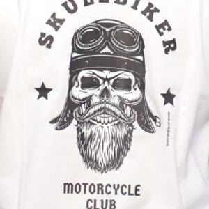 A brutal biker skull with a battle-worn helmet and fierce beard leads the outlaw ride. This “Skullbiker Motorcycle Club” tee by Arrkalas roars with raw power and road-born rebellion