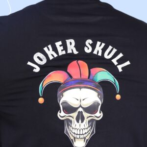 A fierce “Joker Skull” design featuring a grinning skull in a colorful jester hat, symbolizing twisted humor and chaos. Part of ARRKALAS, the dark side brand celebrating rebellion and shadowed expression